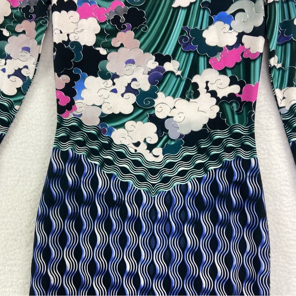 Mary Katrantzou Geometric Cloud Print Long Sleeve Jersey Midi Dress. Size Large - Picture 3 of 9